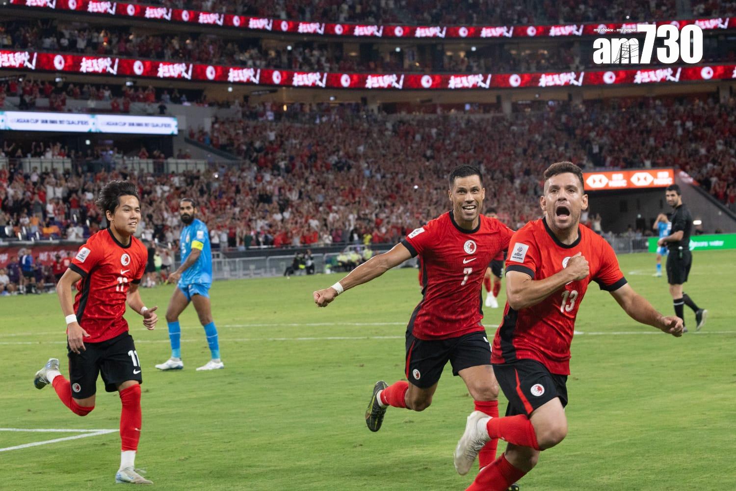 亞洲盃外圍賽|香港足球隊對印度,彭利拿射入12碼為香港隊取得勝利。(蘇文傑攝)