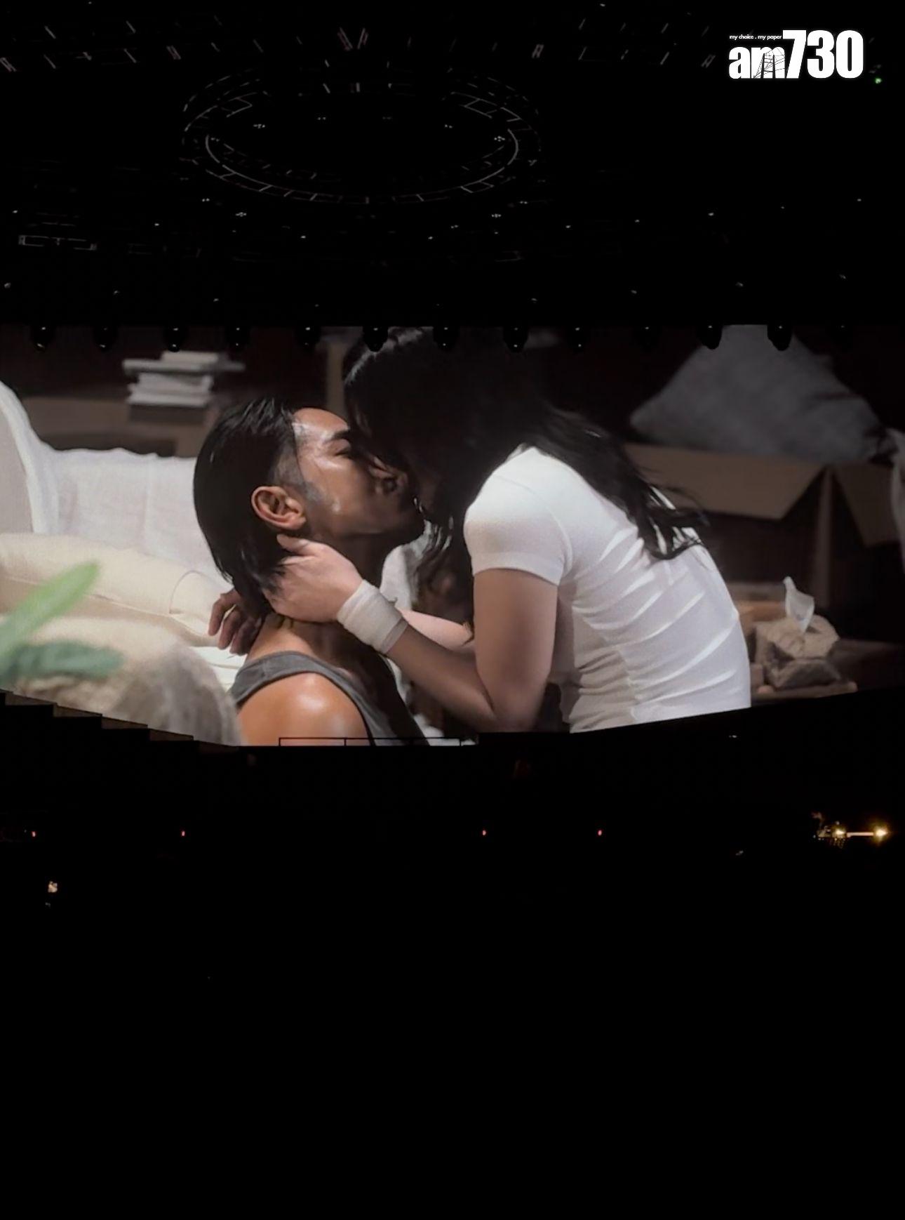 陳漢娜與飾演另一半的馬志威有親熱場面,Hanna騎上男方身上咀嘴,上演約40秒肉緊濕吻。