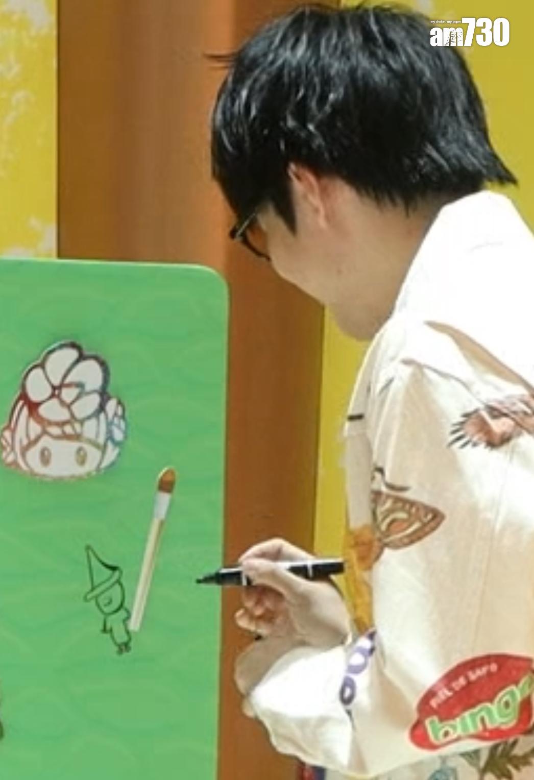 陳卓賢Ian與日本藝術家上野陽介出席藝術展活動,即席揮筆畫抽象畫。(娛樂組攝)