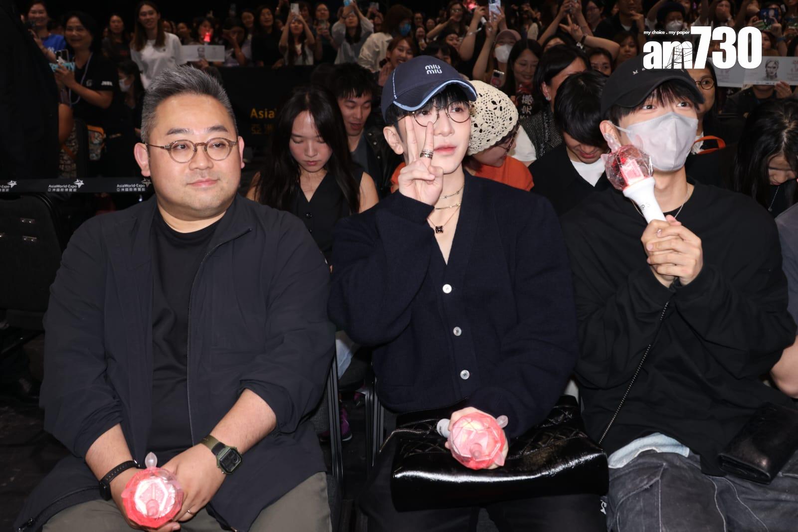 早前做手術的Anson Lo與魯生和Edan等捧場支持Jeremy,看來精神奕奕。(林俊源攝)