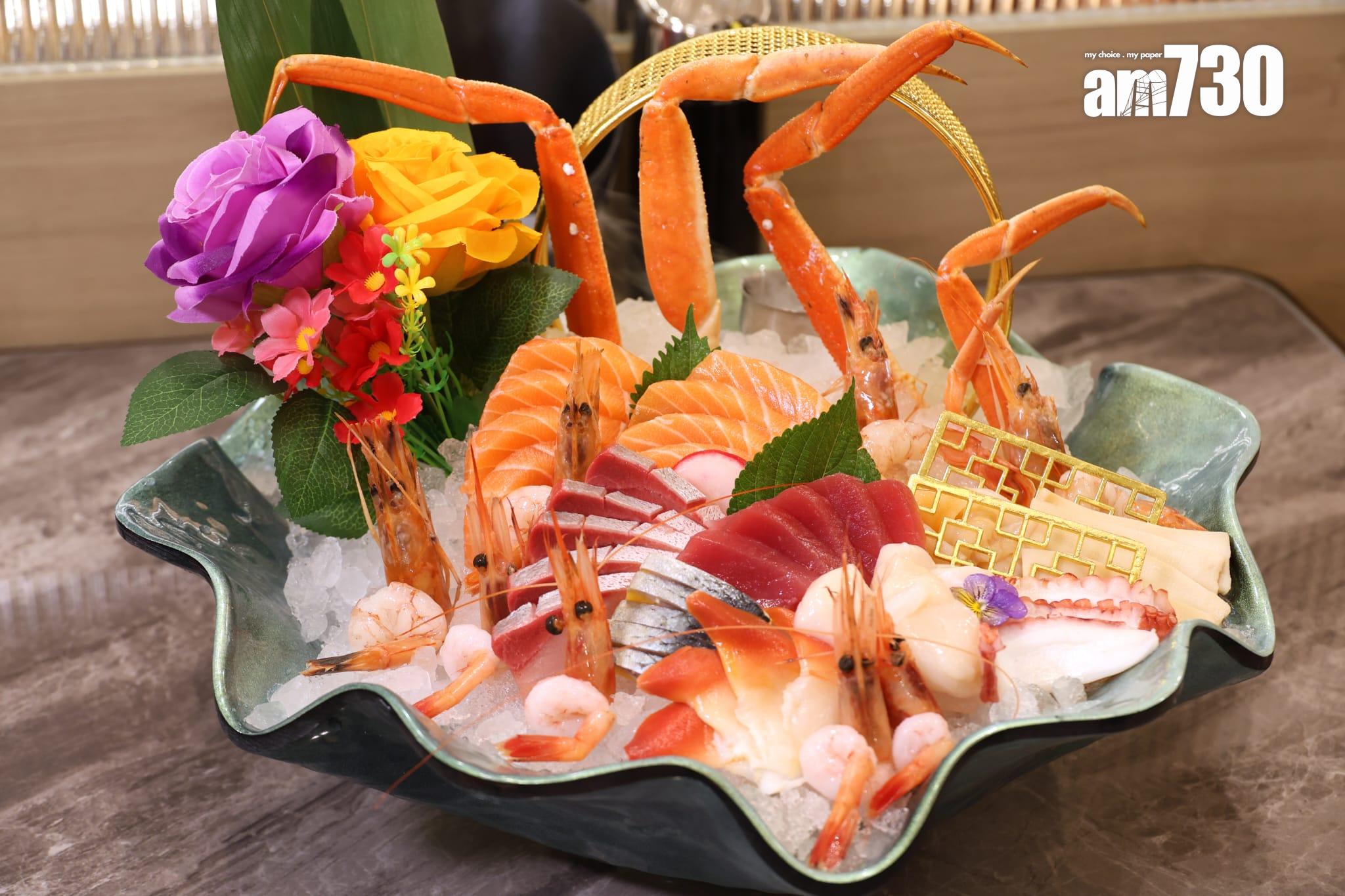 任食多達12款刺身,包括松葉蟹腳、大赤蝦、北海道帶子及肉質柔軟的藍鰭吞拿。