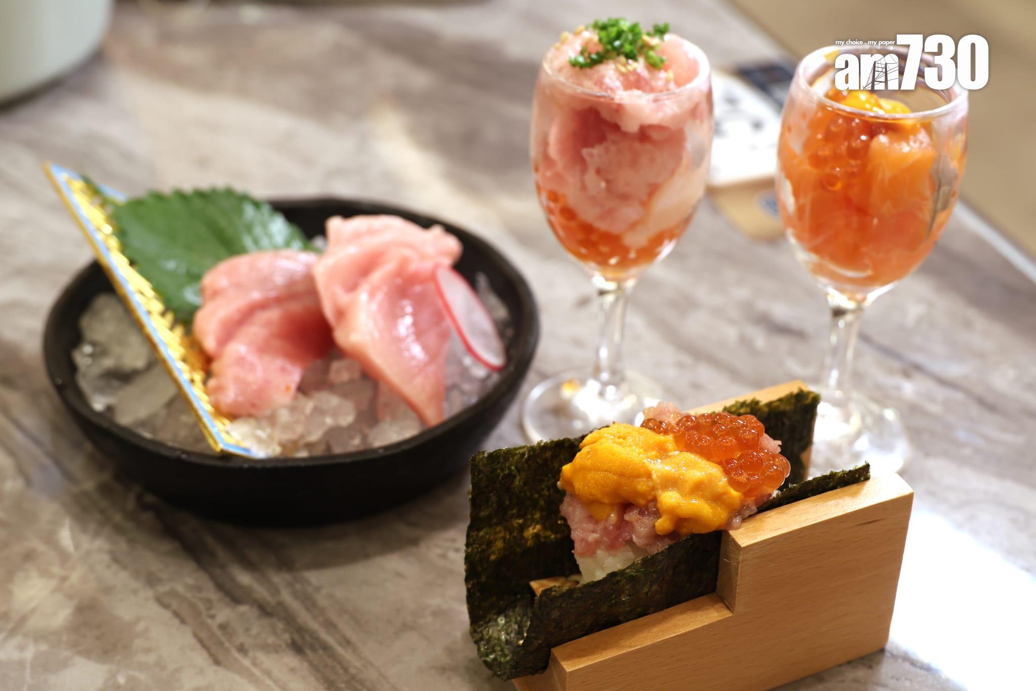 拖羅、鱈魚乾海膽吞拿魚蓉taco、海膽三文魚親子杯、北海道帶子吞拿魚蓉魚籽杯(放題B)