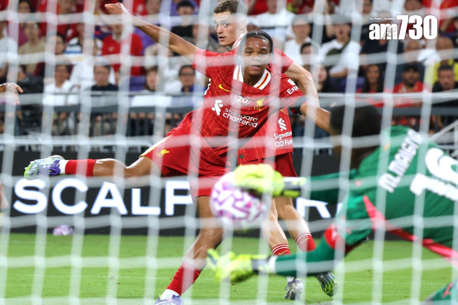 利物浦小將安古姆夏的攻門。(林俊源攝)