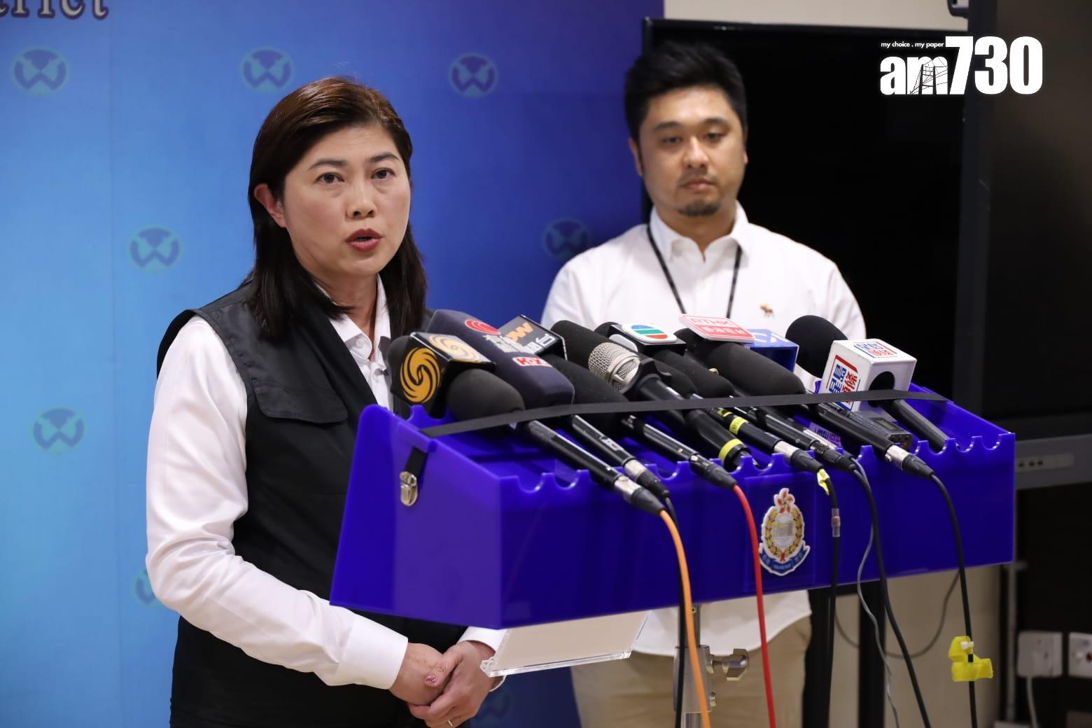 警方荃灣警區助理指揮官(刑事)警司盧自力及警察臨床心理學家馮浩堅現向傳媒簡報案情。(鍾式明攝)