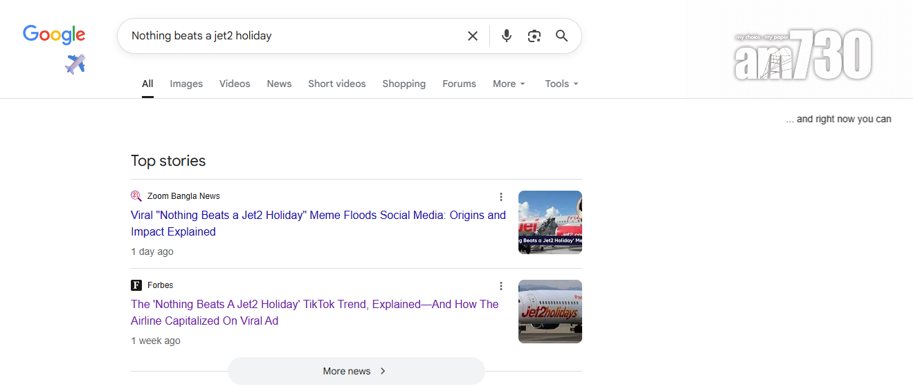 只要在Google搜尋Nothing beats a jet2 holiday即可見彩蛋。