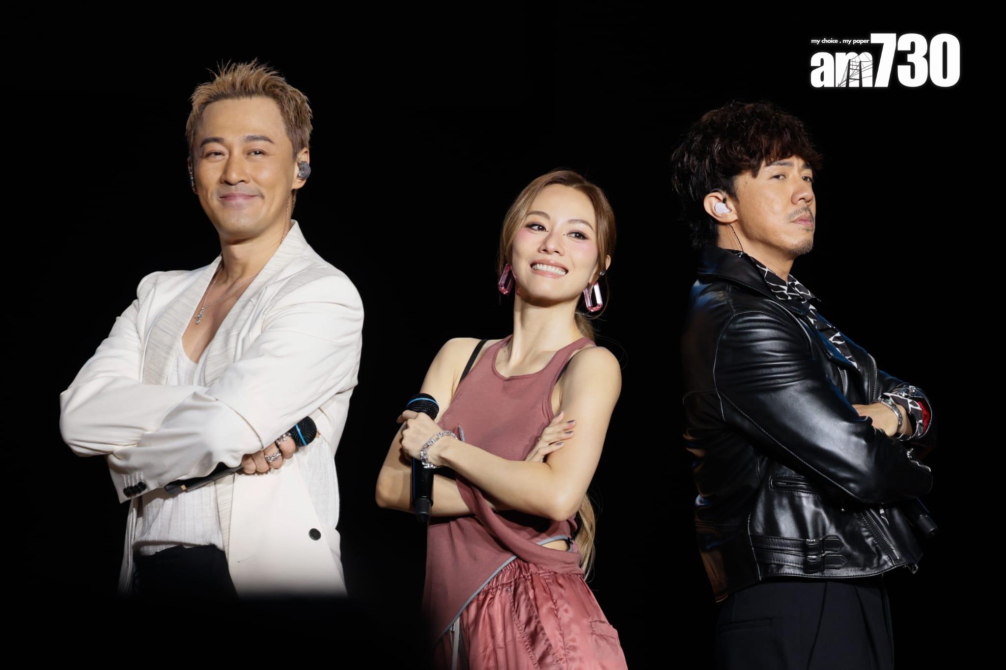 林峯、鄧麗欣、張繼聰結尾合唱《心急人上》。 (蘇文傑攝)