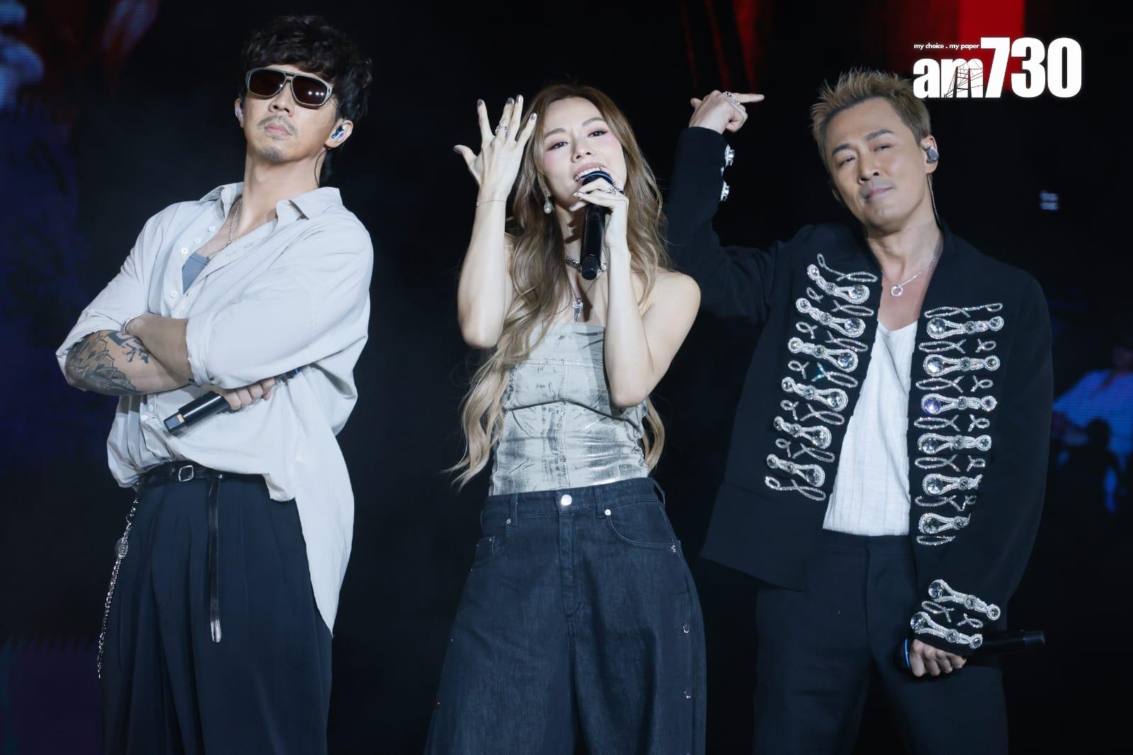 鄧麗欣性感跳唱《派對動物》,由林峯、阿聰充當舞男。 (蘇文傑攝)