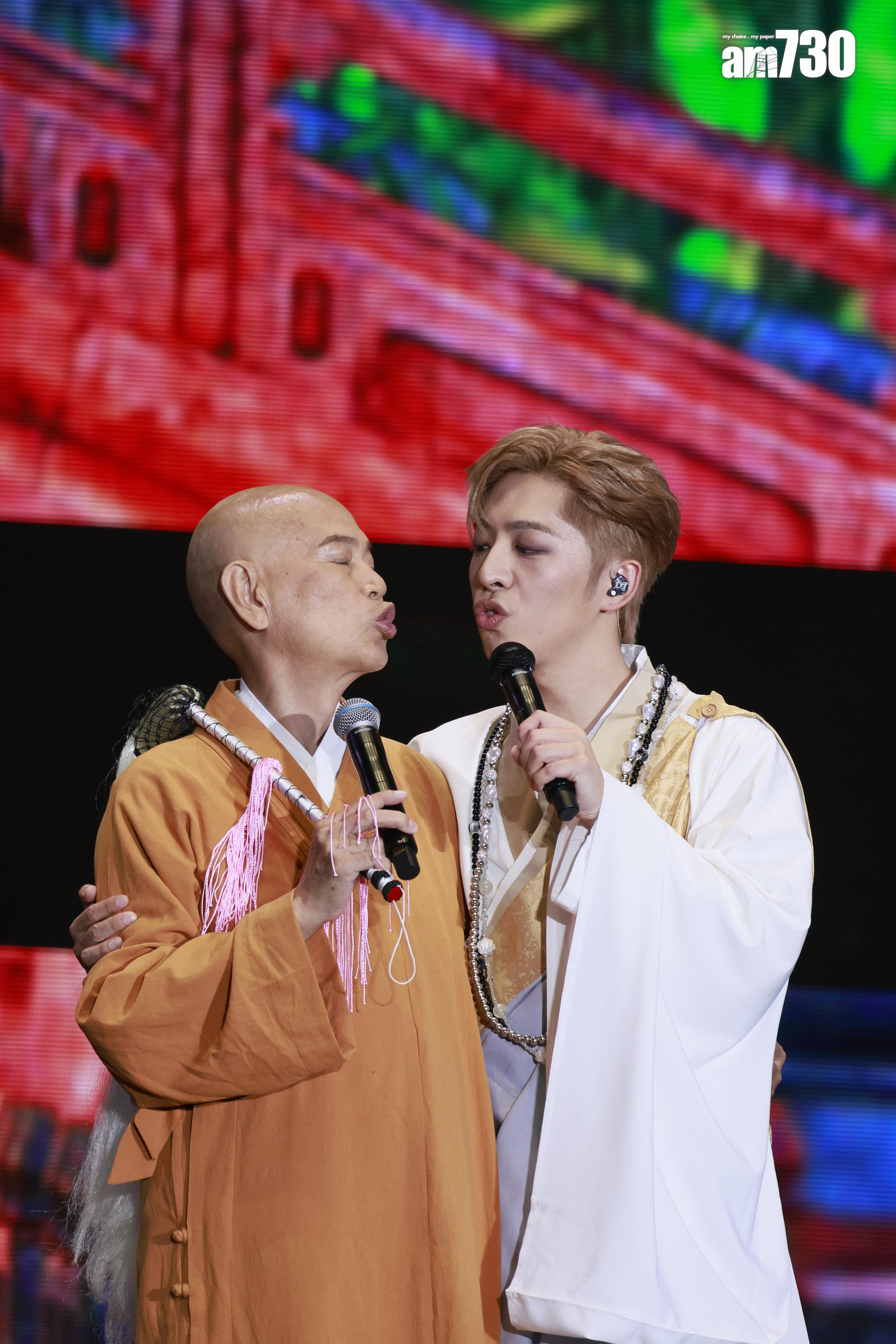 羅家英擔任Edan演唱會頭場嘉賓,兩人隔空咀嘴。(娛樂組攝)