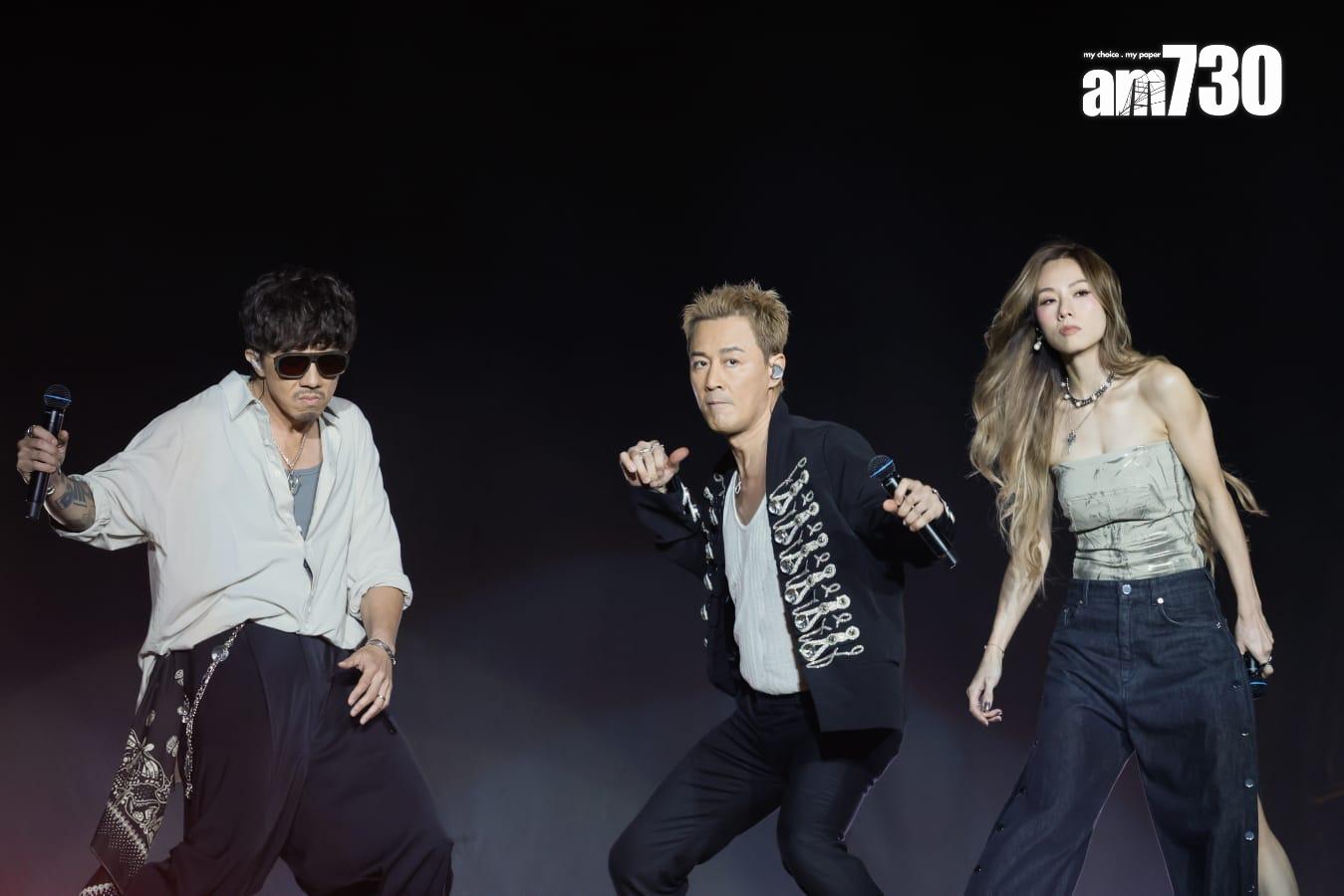 林峯帶領Stephy、阿聰跳住出場,唱出其代表作《Chok》。 (蘇文傑攝)