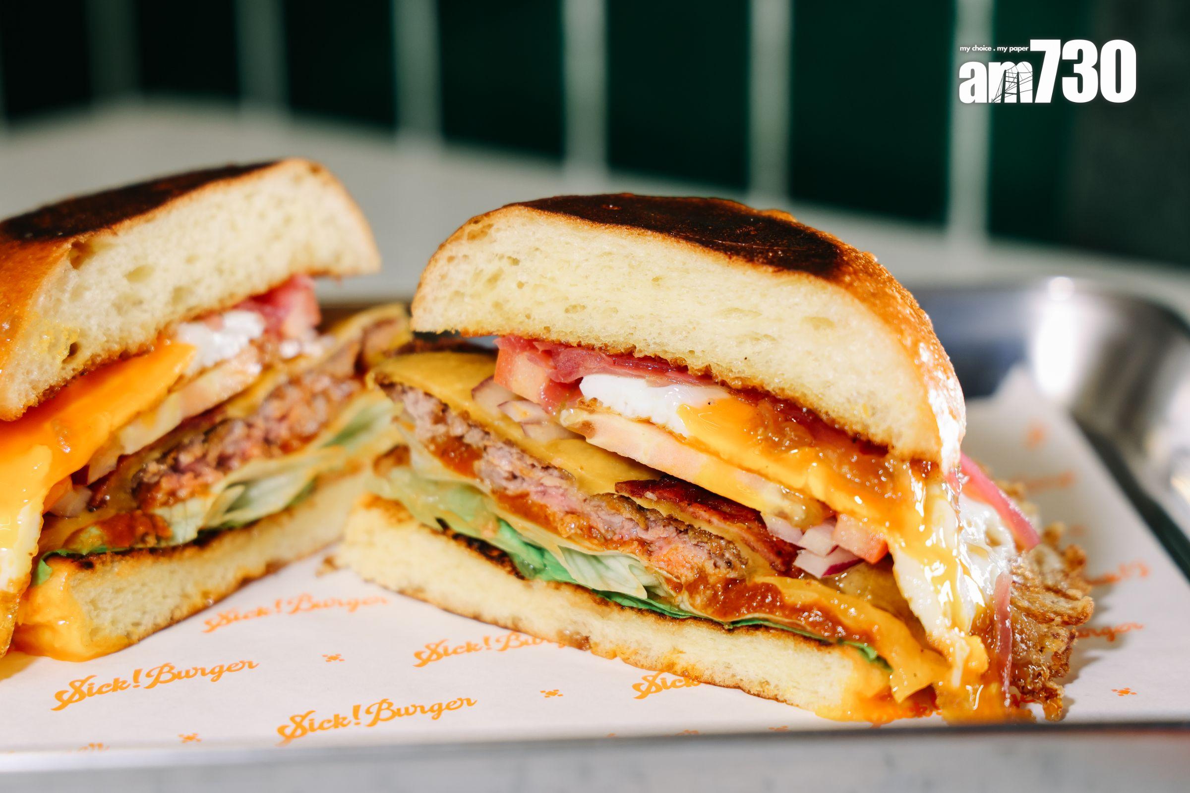 牛肉漢堡採用美國安格斯,自家將整塊牛肩胛切肉修改,混合日本和牛脂肪,然後攪碎免治,突出肉香。(吳康琦攝)