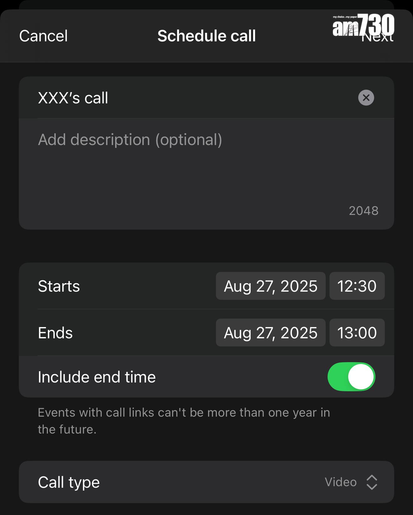 WhatsApp新功能|只需新增排程通話,即可進入設定。