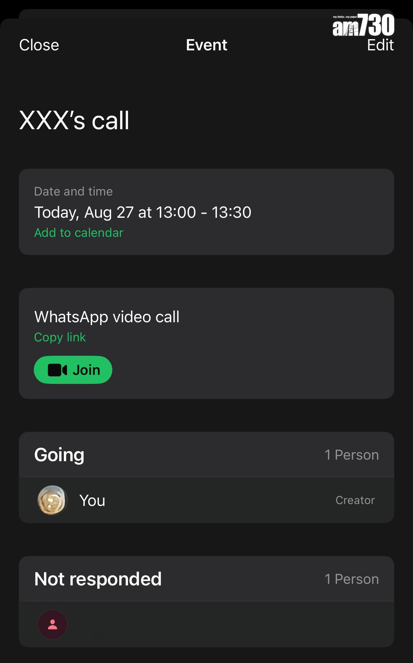 WhatsApp新功能|在通話頁面可看到即將進行的通話資訊。