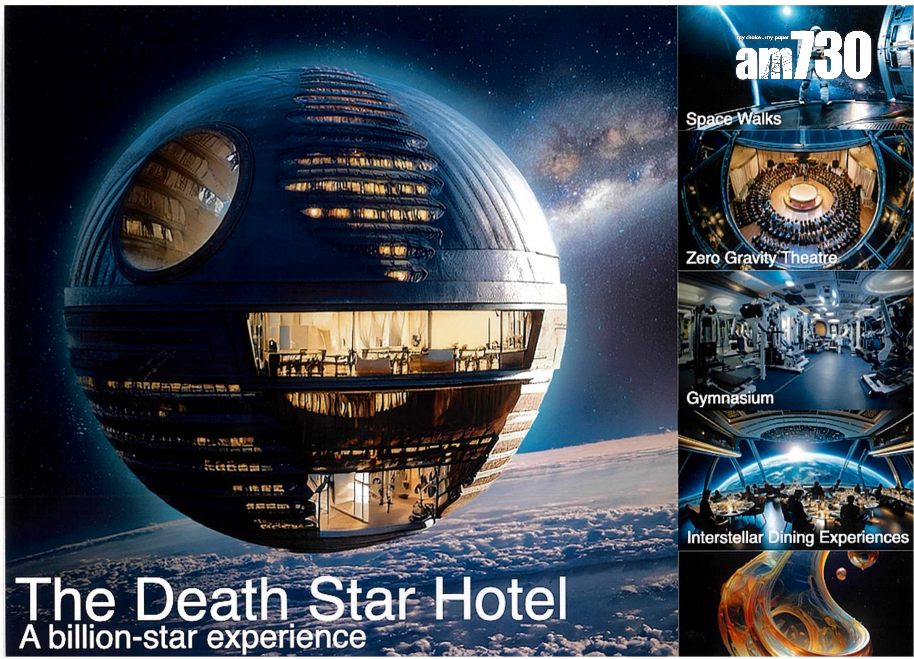 Jocelyn受《Star Wars》啟發,透過AI設計The Death Star Hotel。(受訪者提供)
