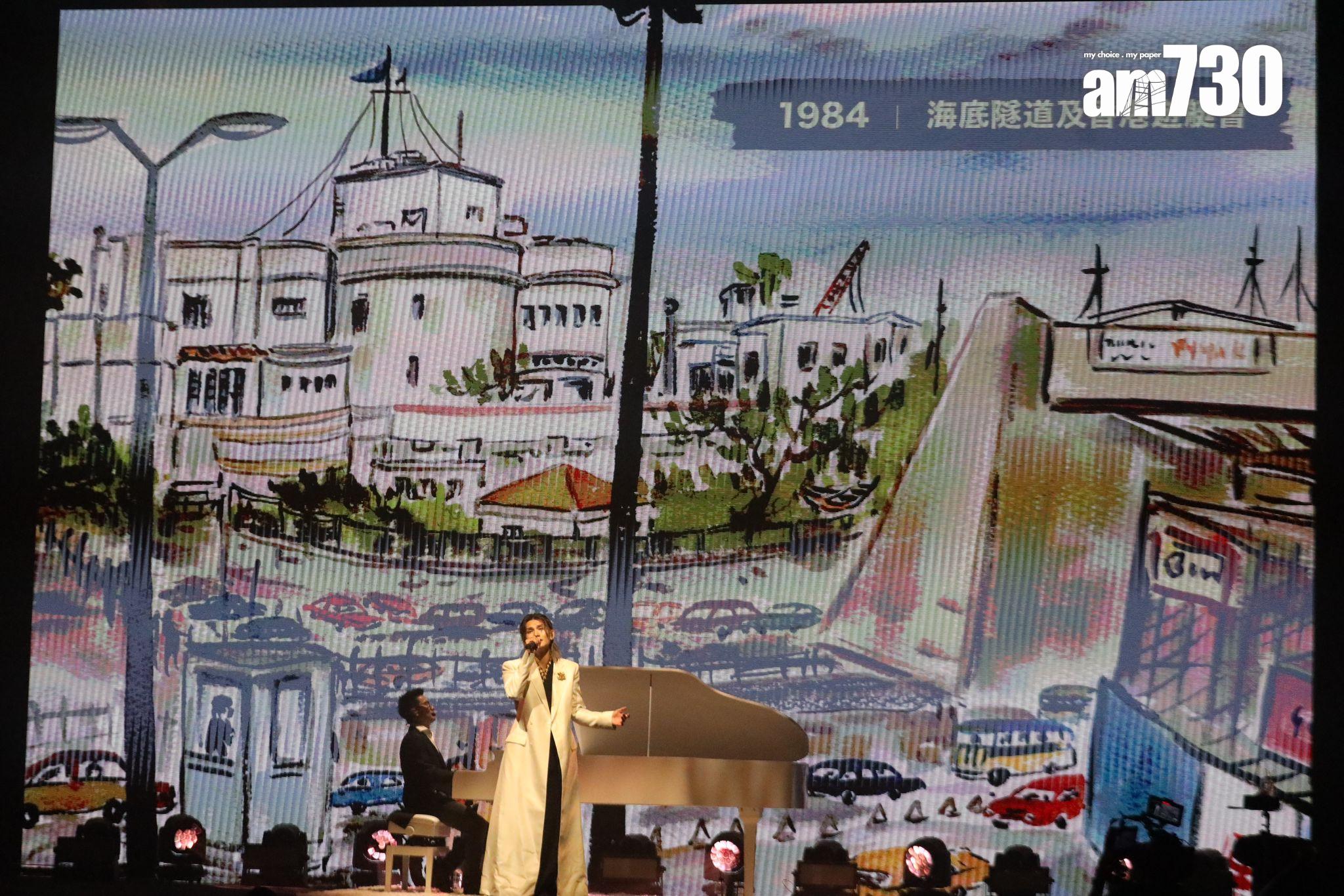 Jeremy李駿傑在黎炳超的畫作背景下,重新演繹梅艷芳的《似水流年》和 張國榮的《追》。(娛樂組攝)