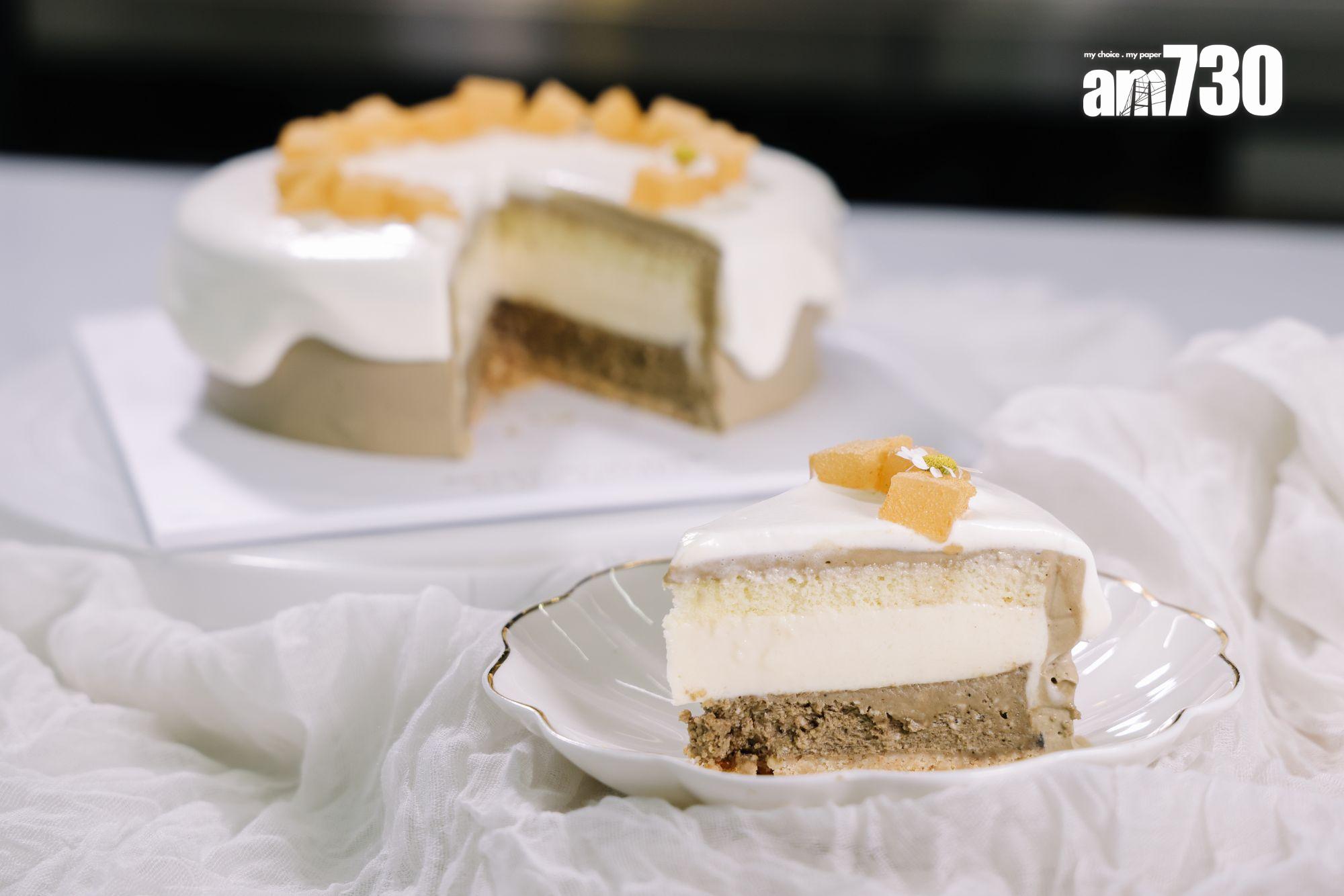 日本豆乳焙茶芝士蛋糕(4吋$468起) 混合豆腐慕絲及豆乳忌廉,頂層為海鹽豆乳奶蓋綴上蕨餅。(吳康琦攝)