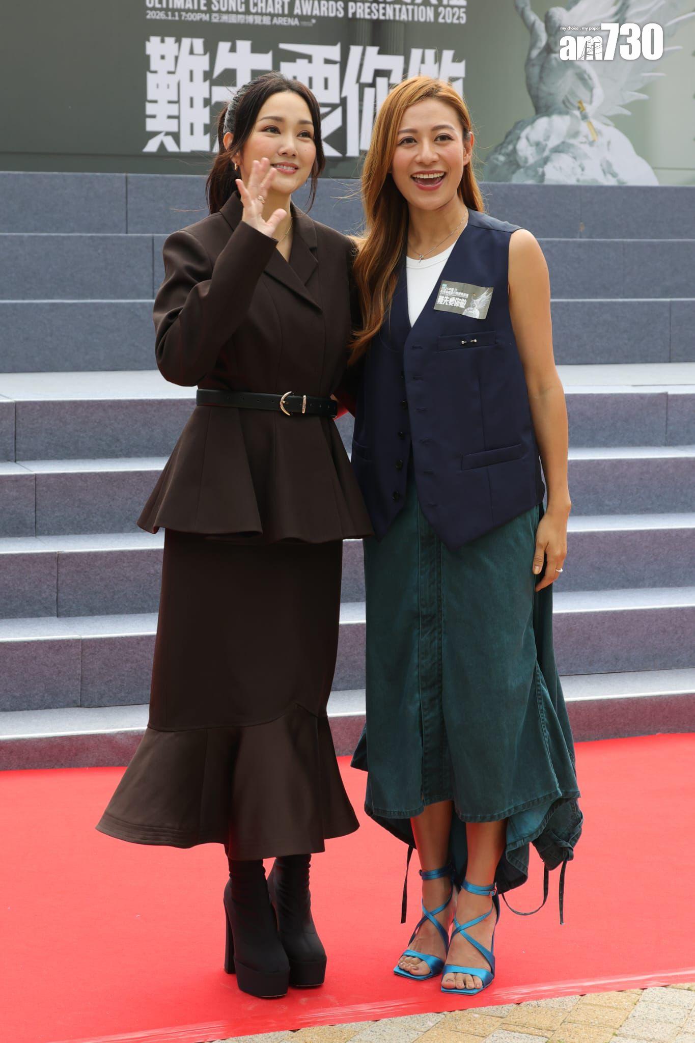 江若琳和謝安琪今日出席《2025年度叱咤樂壇流行榜頒獎典禮》記者會。(吳康琦攝)