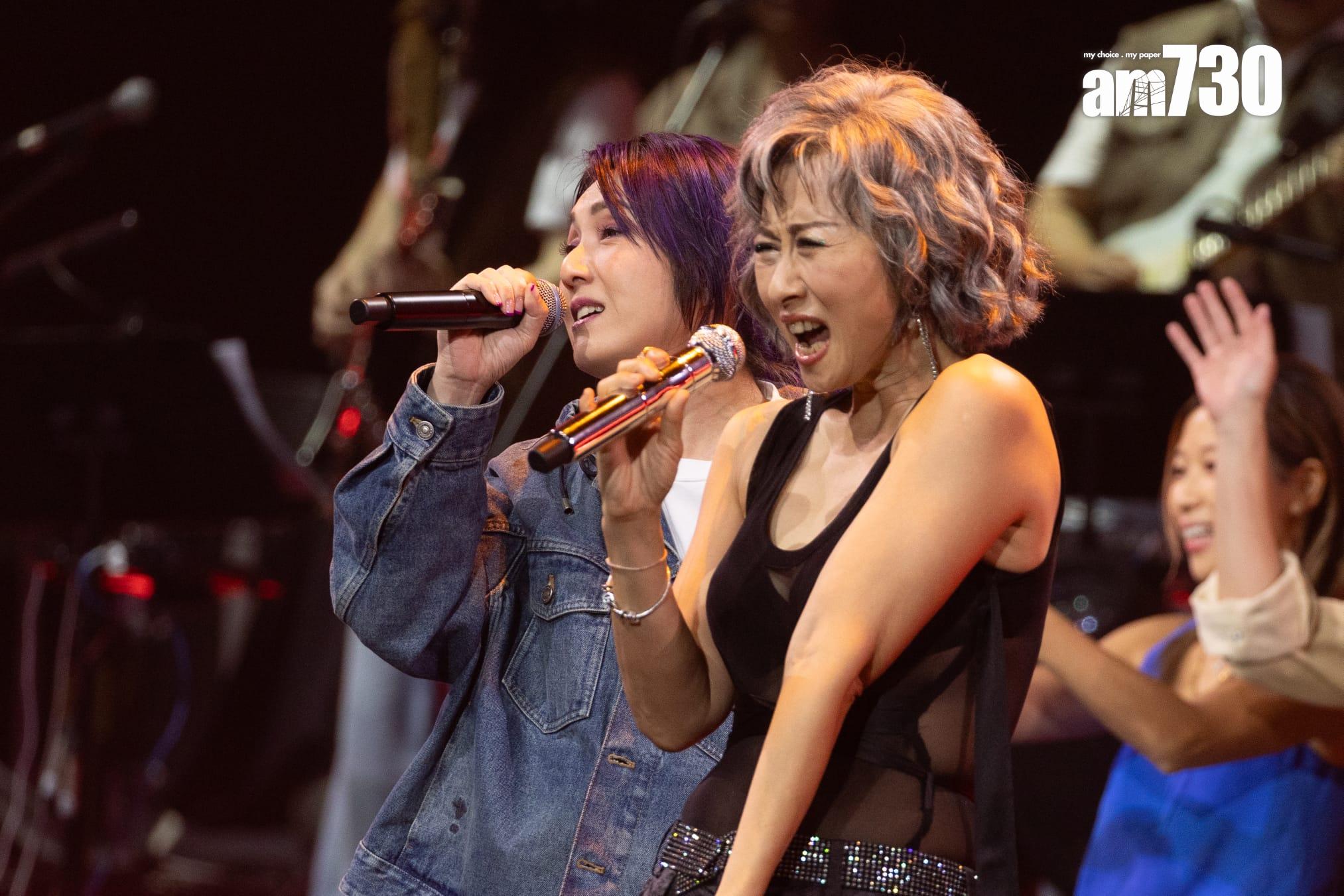 林子禮和葉蒨文紅館演唱會尾場,臨時邀請楊千嬅上台合唱《敢愛敢做》。(蘇文傑攝)