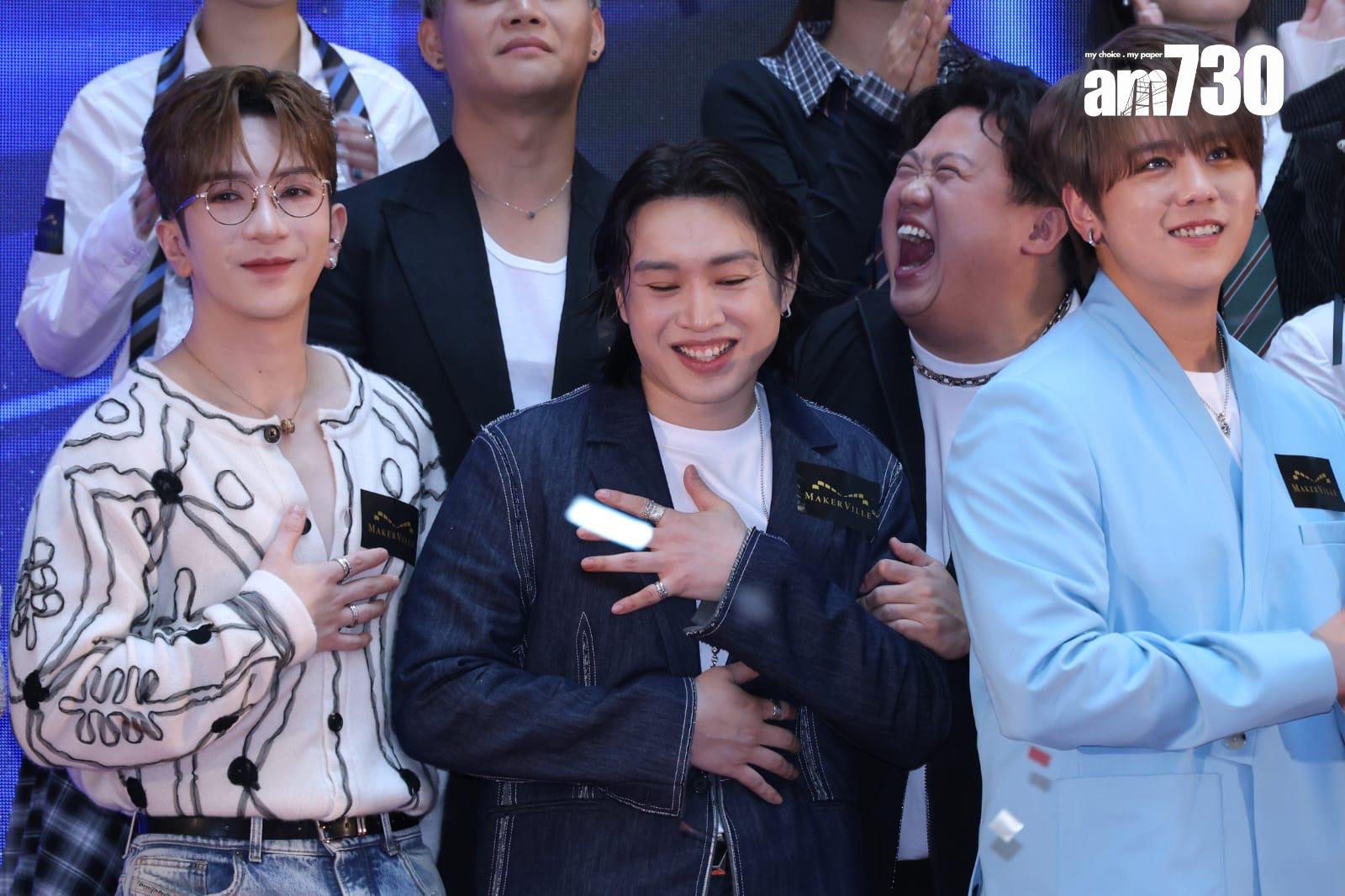 大合照時突然爆破閃紙碎,Jer被嚇到驚驚,肥仔禁不住大笑。(林俊源攝)