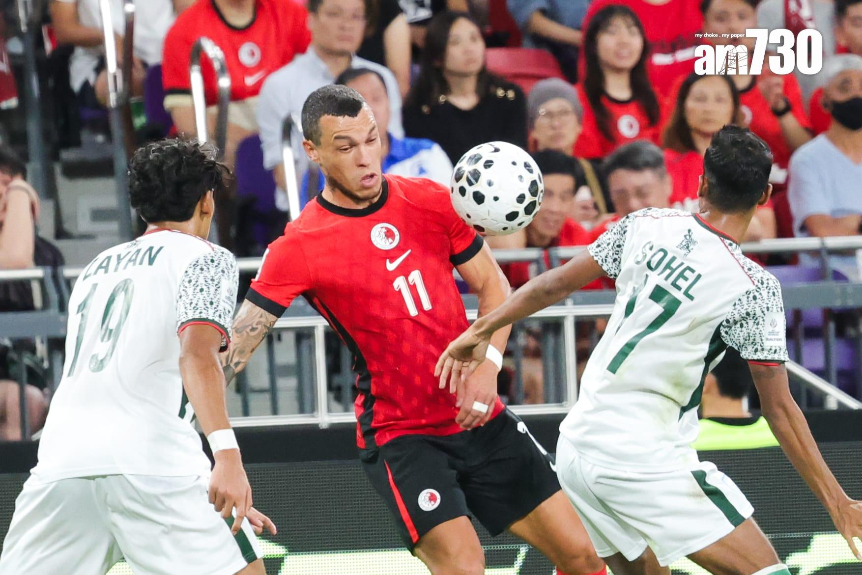 港隊艾華頓邊路被夾擊。(吳康琦攝)