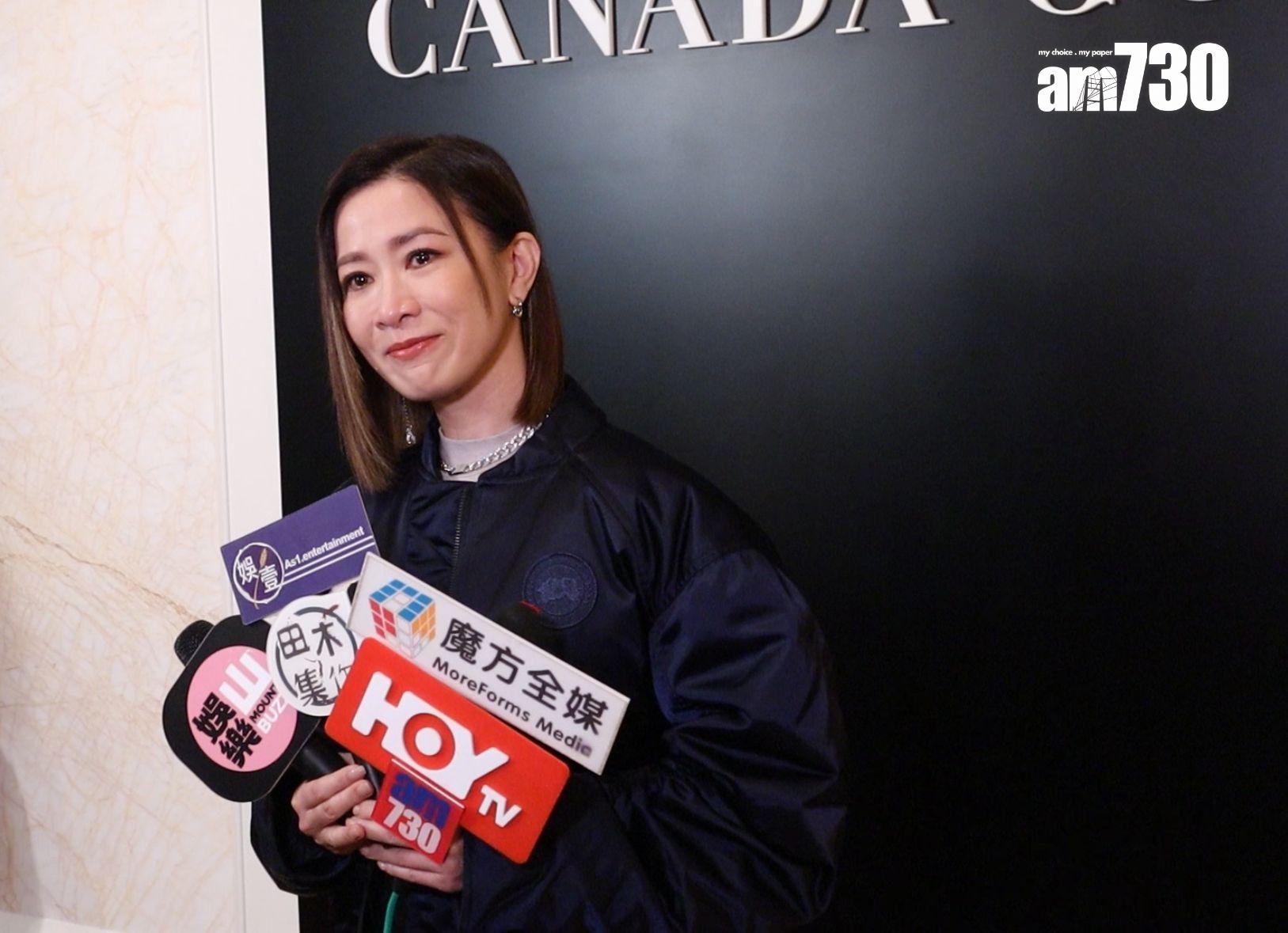 佘詩曼強忍淚水接受訪問。(娛樂組攝)