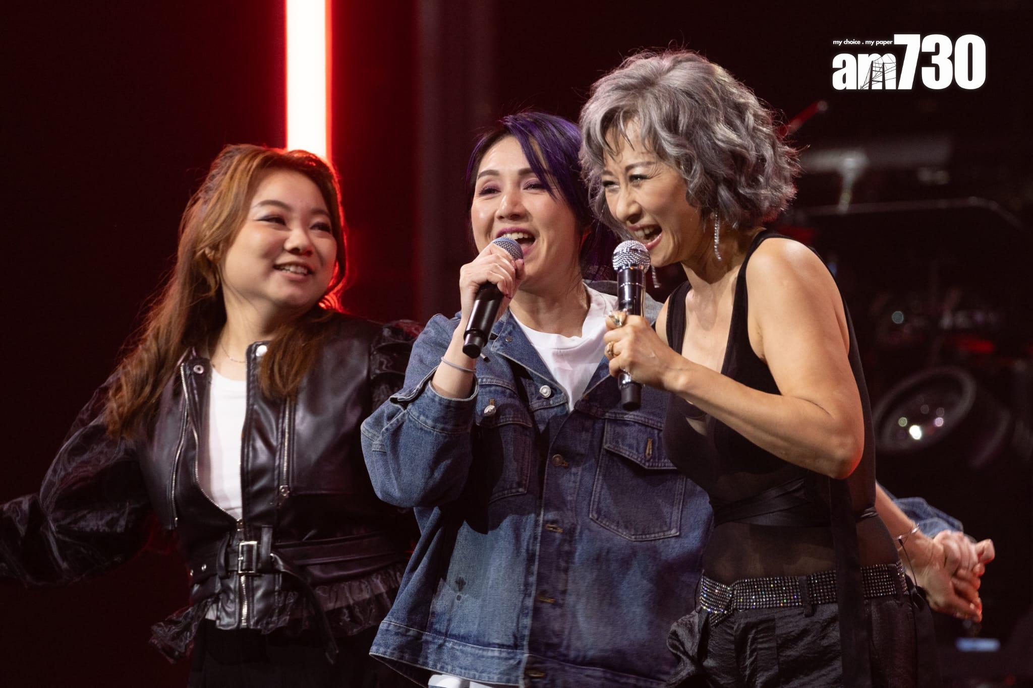 林子祥和葉蒨文紅館演唱會尾場,楊千嬅、黃博齊齊合唱。(蘇文傑攝)