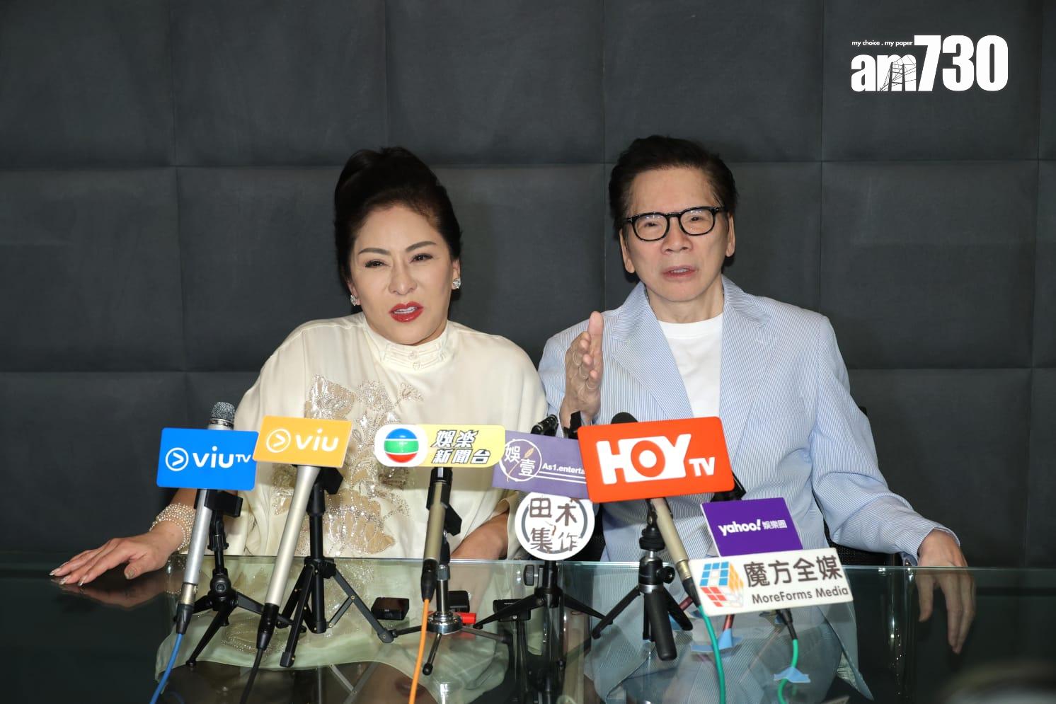 向華強、向太今午在上環辦公室開記招見傳媒。 (林俊源攝)