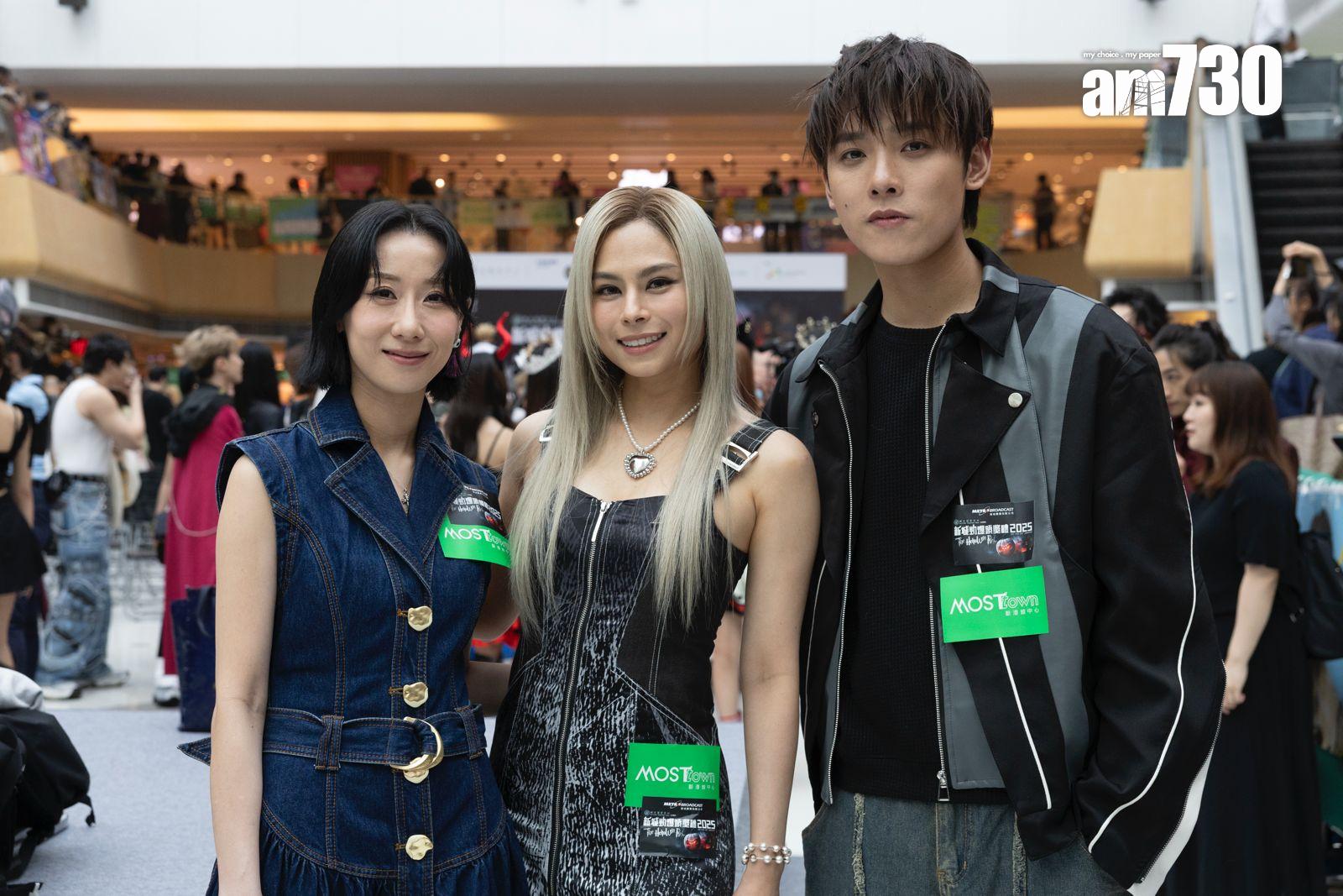 李幸倪(Gin Lee)、泳兒、曾傲棐(Arvin) 今日(29日)出席 《2025年度新城勁爆頒獎典禮記者會》。(蘇文傑攝)