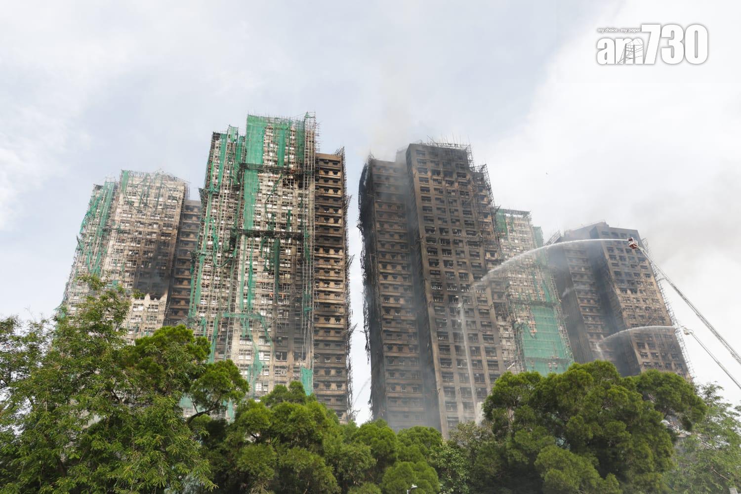 大埔宏福苑五級火情況。(吳康琦攝)