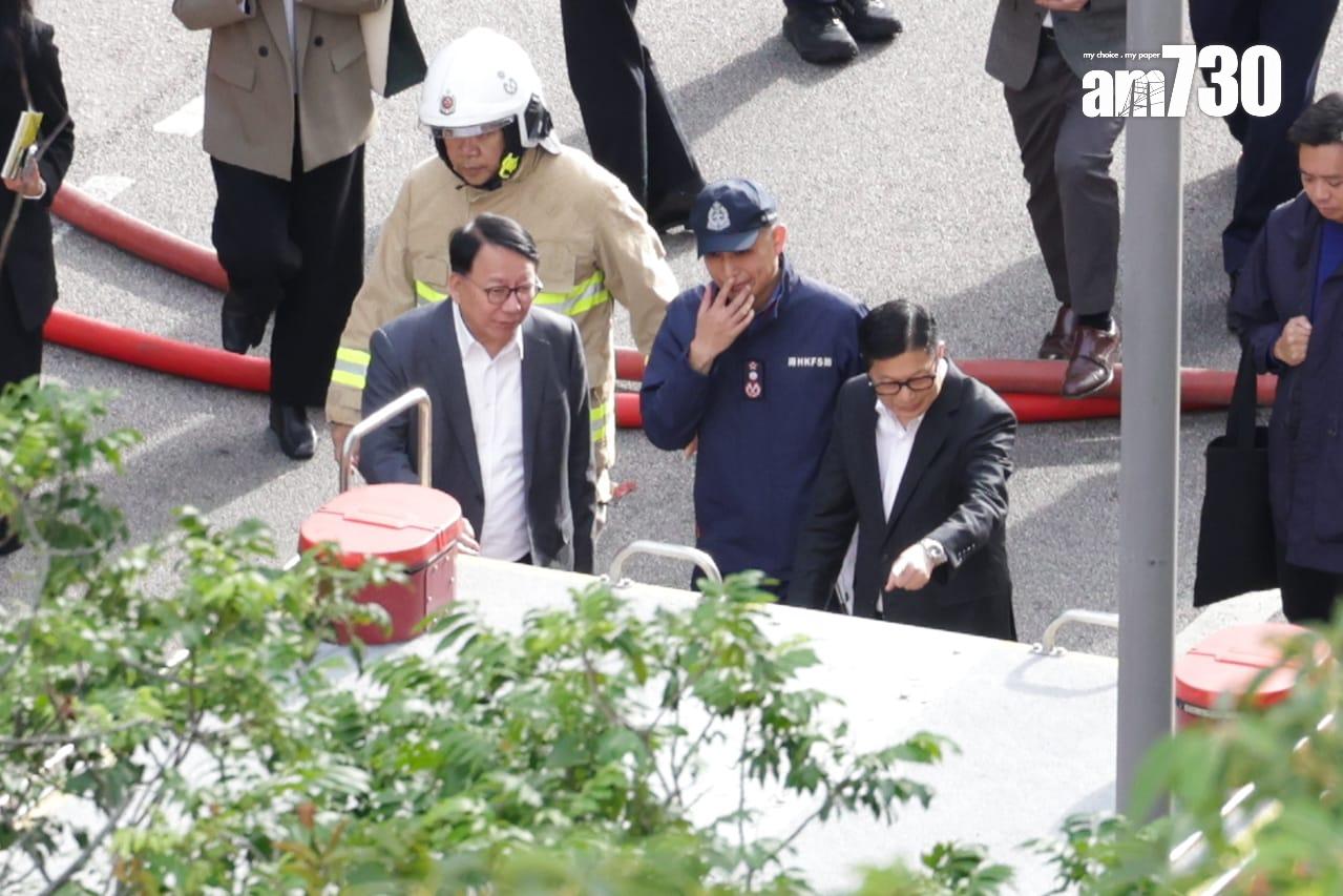 大埔宏福苑五級火情況。行政長官李家超、政務司司長陳國基、保安局局長鄧炳強等視察(吳康琦攝)