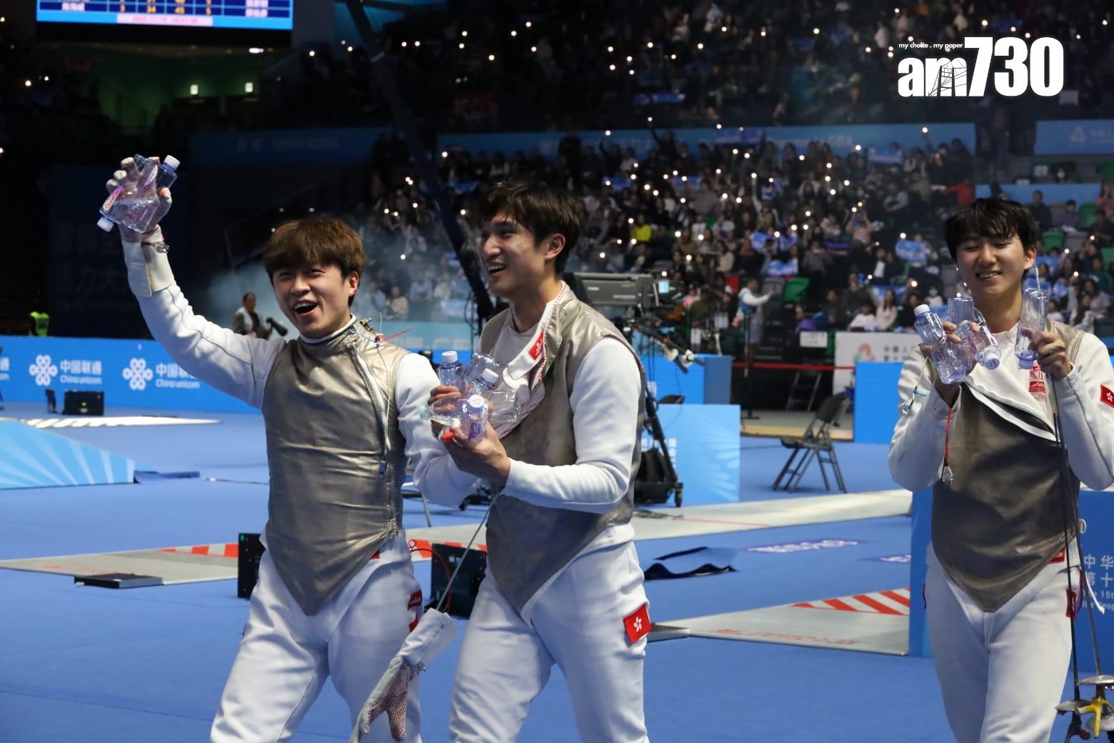 港男子花劍隊首奪全運劍擊金牌。(鍾式明攝)