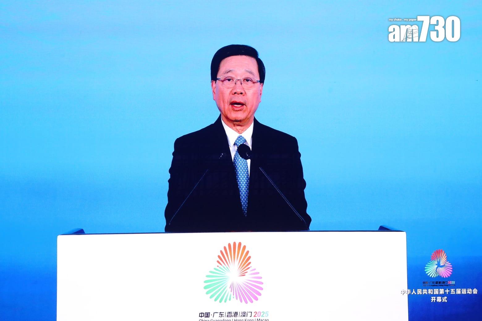 李家超表示,感謝中央信任,會全力辦好賽事。(鍾式明攝)