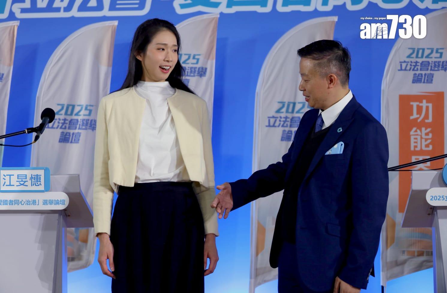 江旻憓和馬軼超同台較量闡述政綱。(鍾式明攝)