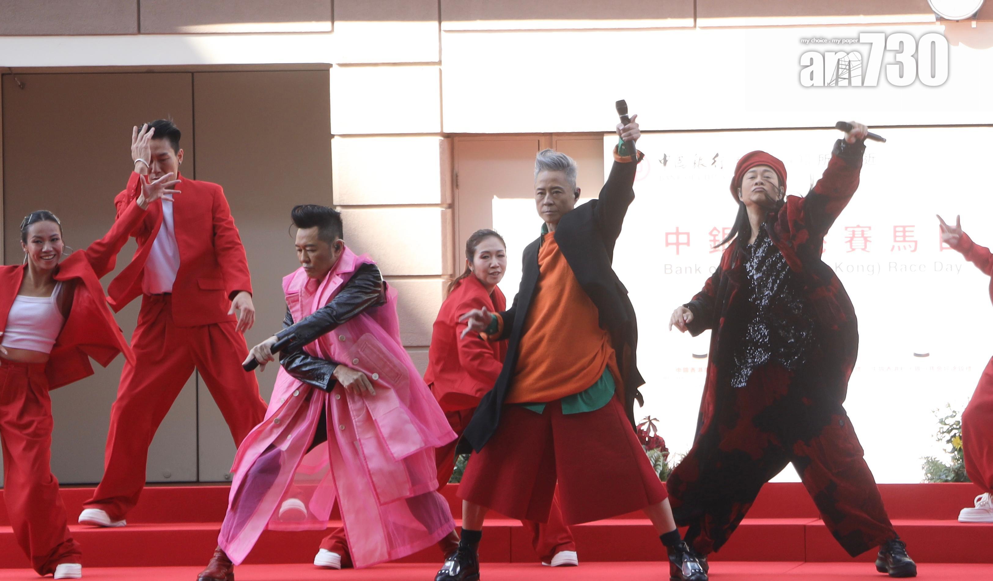 草蜢現身沙田馬場擔任賽馬日表演嘉賓。(娛樂組攝)