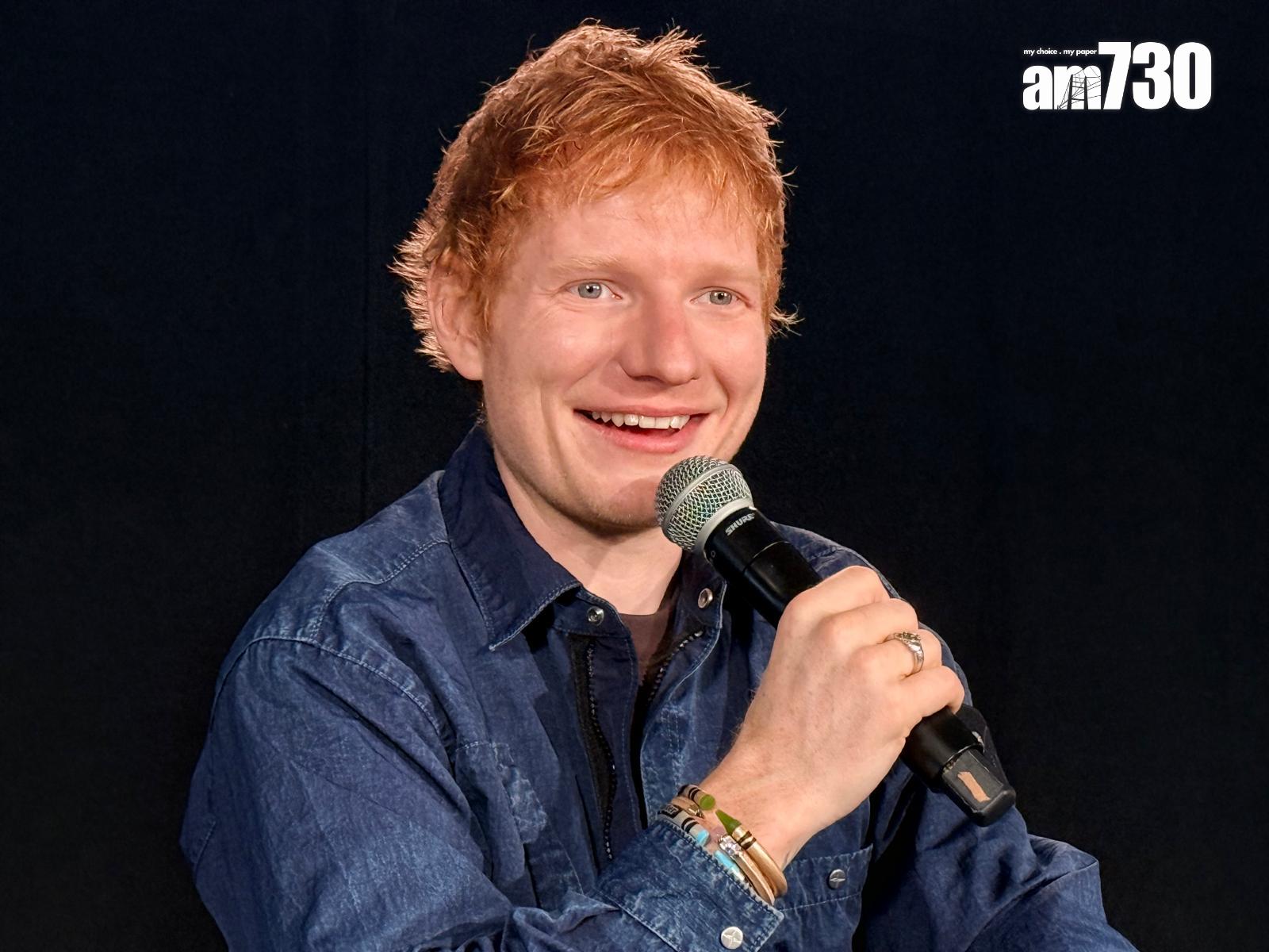 英國樂壇天王Ed Sheeran在比華利山見記者。 (Lilly Lui攝)