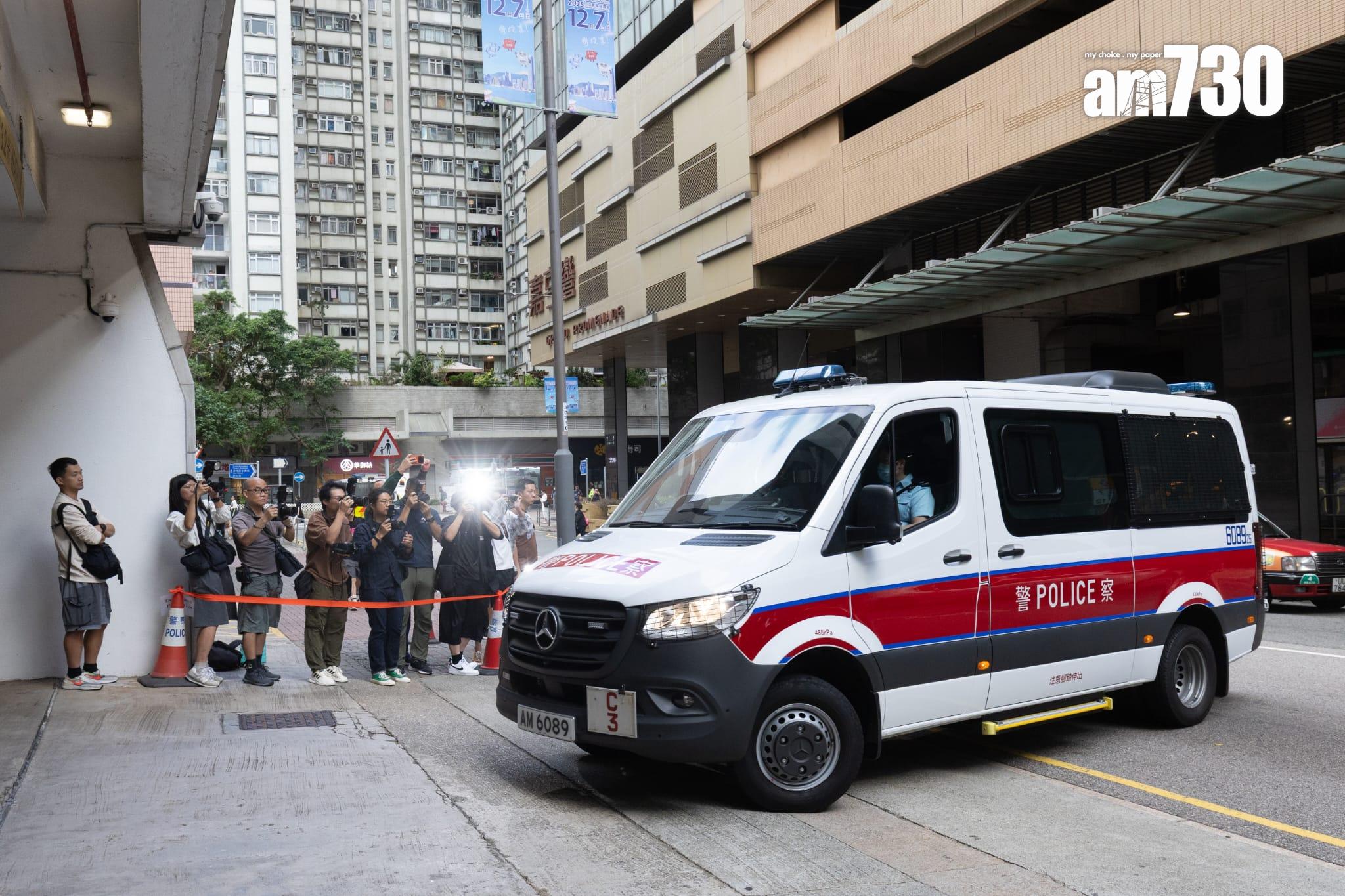 JPEX虛擬貨幣詐騙案,警方落案起訴16人,案件今日提堂。林作等人由警車押送至東區裁判法院。(蘇文傑攝)