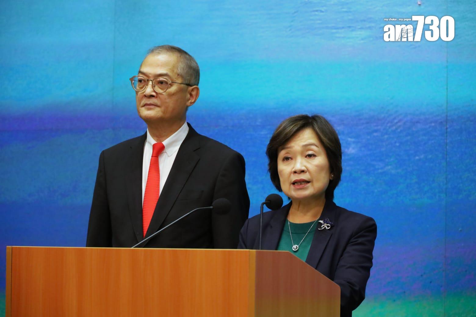 醫務衞生局局長盧寵茂和教育局局長蔡若蓮會見傳媒,宣布特首會同行會通過批准由香港科技大學籌建第三間醫學院。(鍾式明攝)