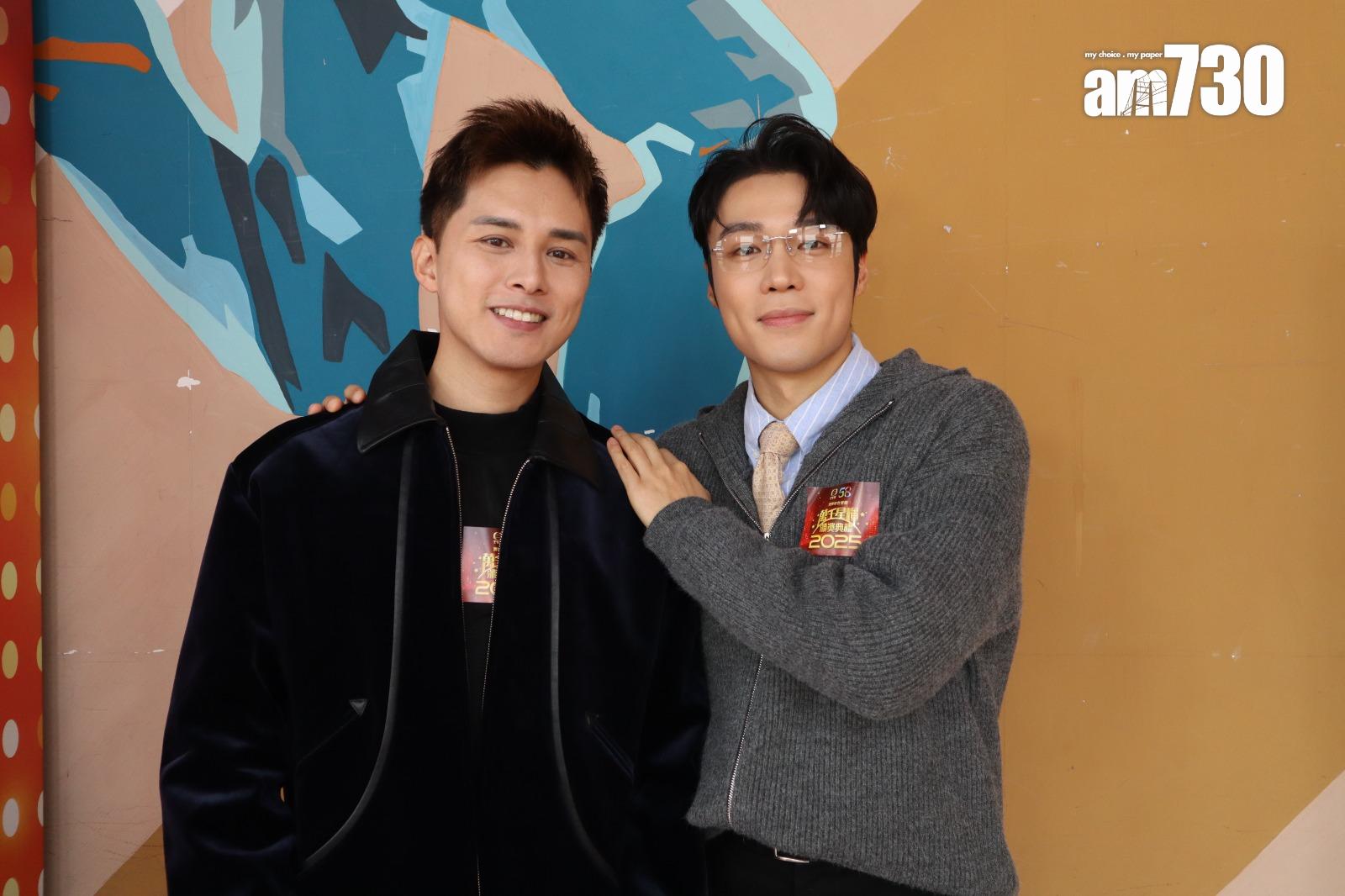 丁子朗和何廣沛今日(23日)現身電視城為下月即將舉行的《萬千星輝頒獎典禮 2025》拉票。(娛樂組攝)
