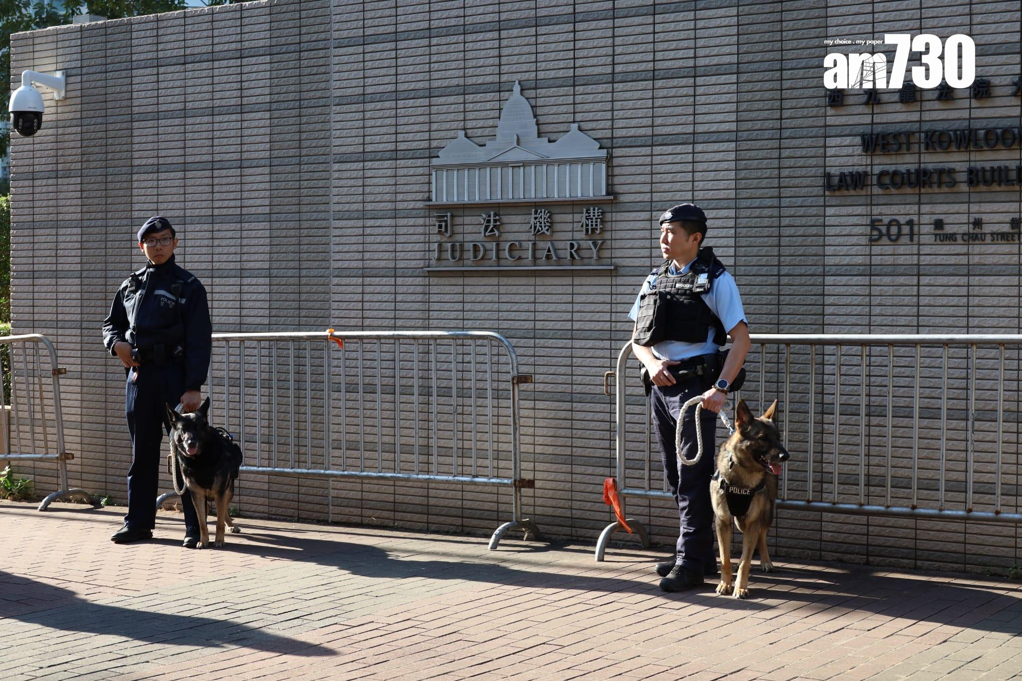 黎智英案於西九龍法院裁決,現場警力加強。(鍾式明攝)