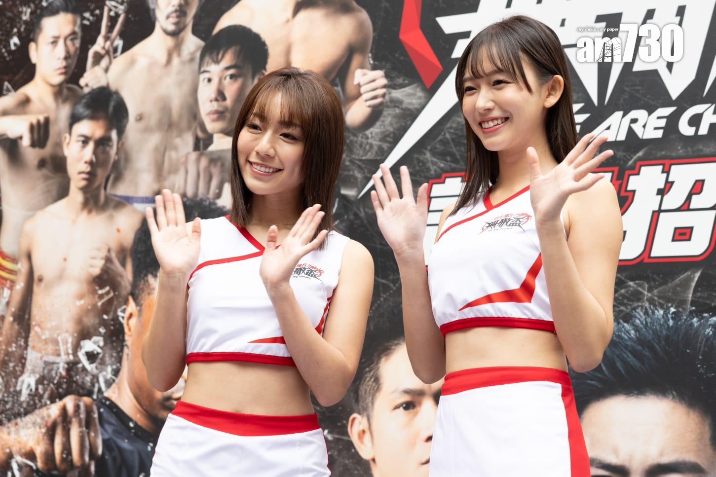 鍾培生今次請來志田音音及井手美希擔任Ring Girls。 (蘇文傑攝)