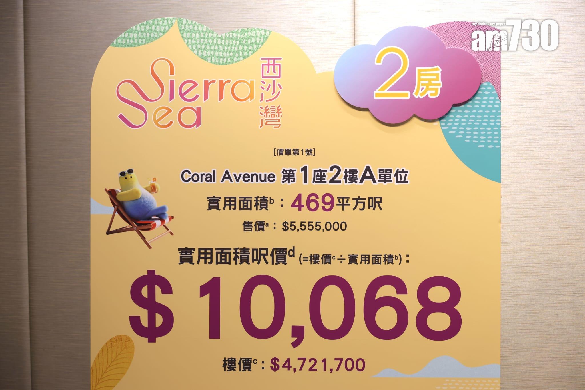 SIERRA SEA開價|2A期首推148伙 折實平均呎價10968元 一房最平343萬|西沙新盤