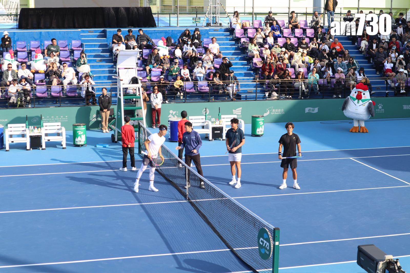 吳尊與前國家隊網球員李娜在表演賽迎戰黃澤林與林德信,進行橫跨體育的表演賽。(娛樂組攝)