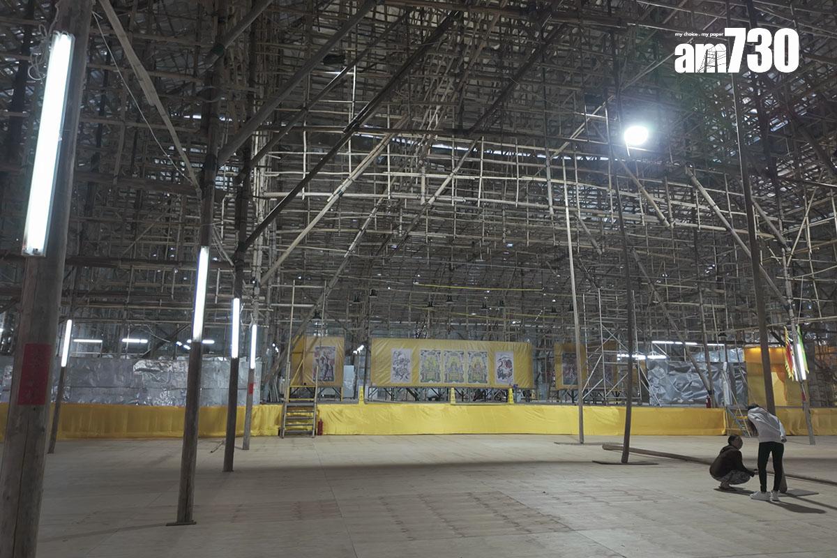 錦田鄉酬恩建醮的戲棚由3萬支竹搭建,面積佔地逾4.2萬平方呎。(資料圖片)