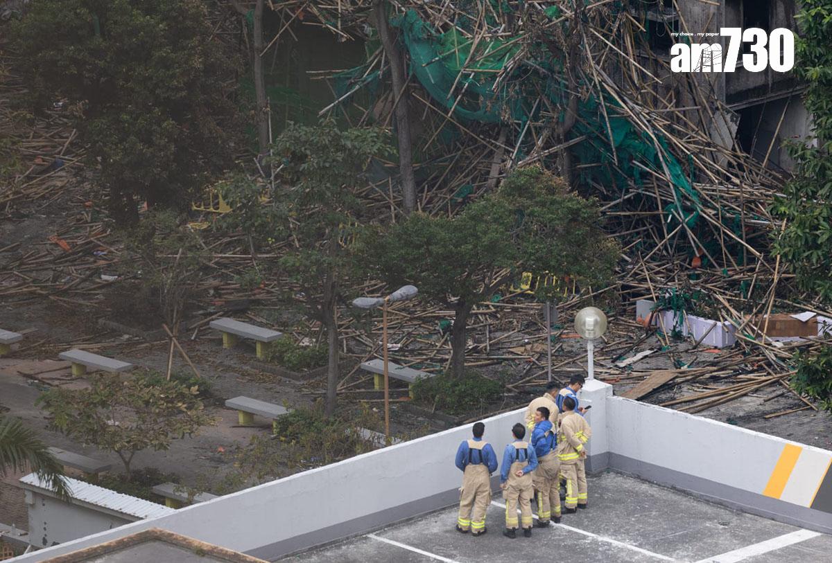 大埔宏福苑五級火發生逾一周,今日繼續有消防和警方災難遇害者辨認組進入災場調查。(蘇文傑攝)