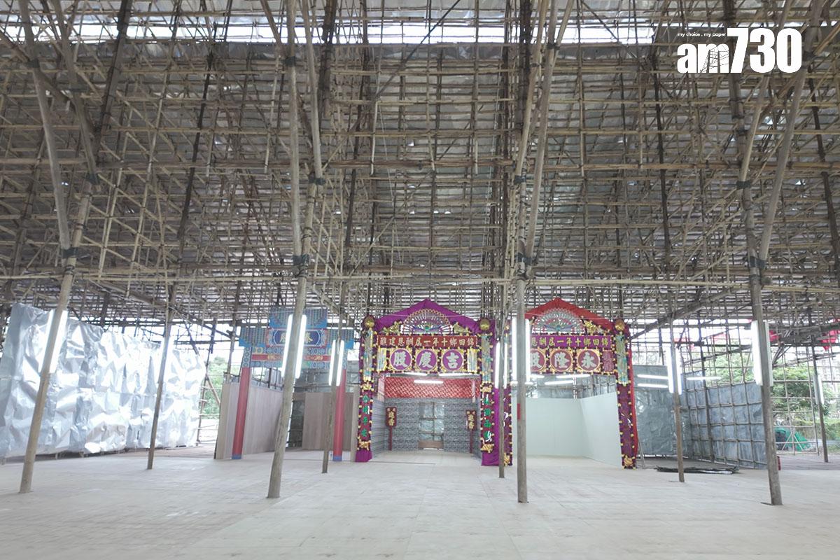 錦田鄉酬恩建醮的戲棚由3萬支竹搭建,面積佔地逾4.2萬平方呎。(資料圖片)