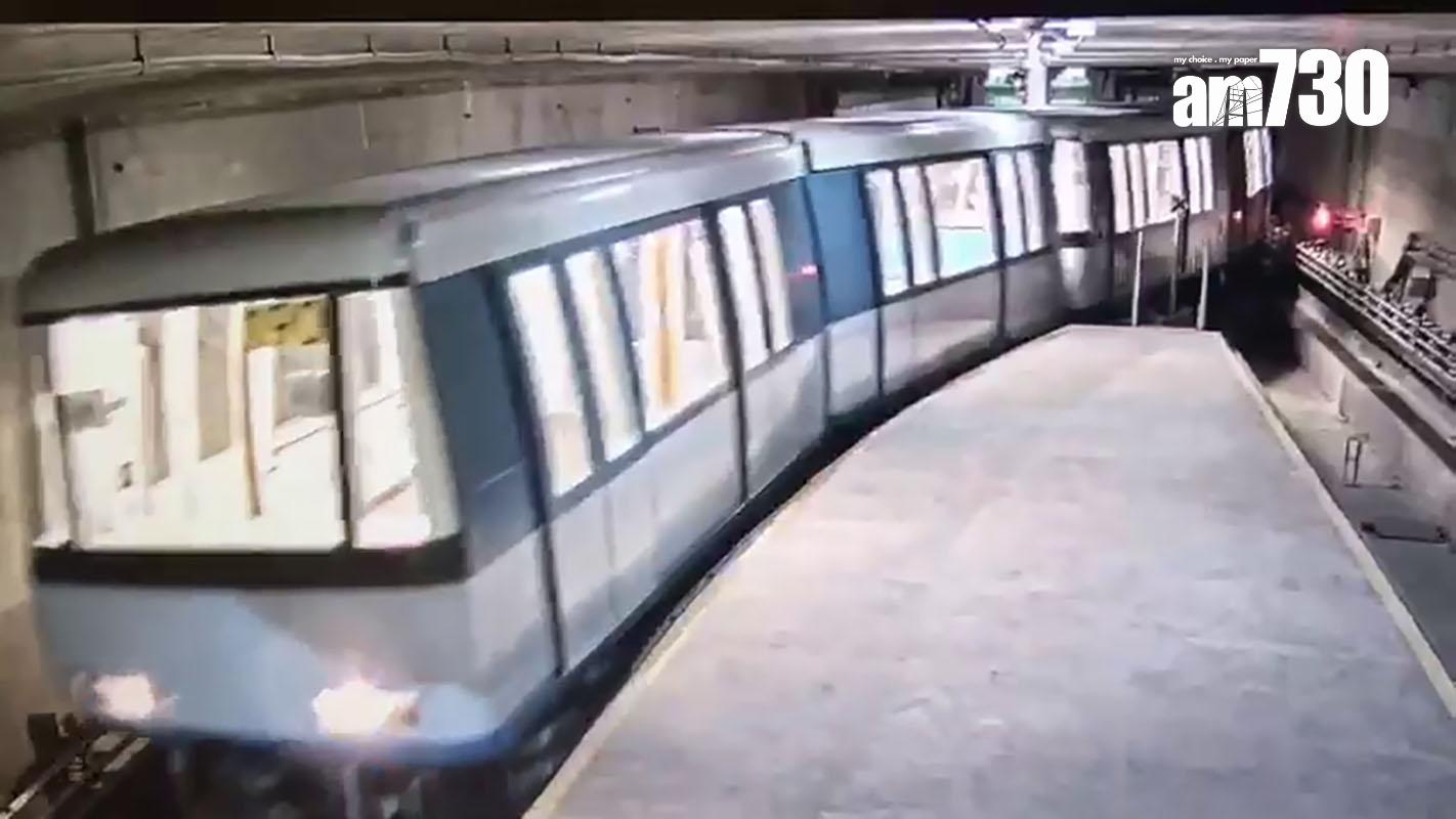 香港國際機場旅客捷運系統有列車轉彎期間爆出火光,歷時近3秒。(消息人士影片截圖)