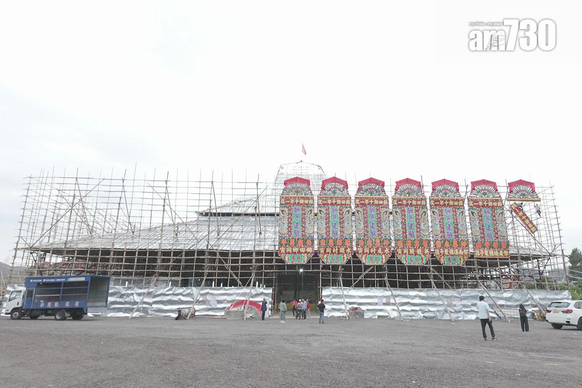 錦田鄉酬恩建醮的戲棚由3萬支竹搭建,面積佔地逾4.2萬平方呎。(資料圖片)