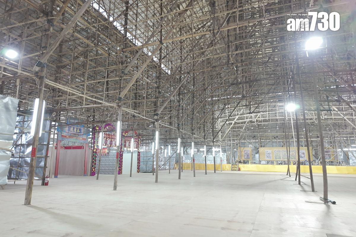 錦田鄉酬恩建醮的戲棚由3萬支竹搭建,面積佔地逾4.2萬平方呎。(資料圖片)