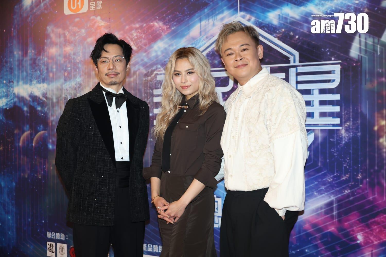 《全民造星VI》兩位導師梁祖堯、Gin Lee李幸倪、主持強尼均有現身。 (周令知攝)