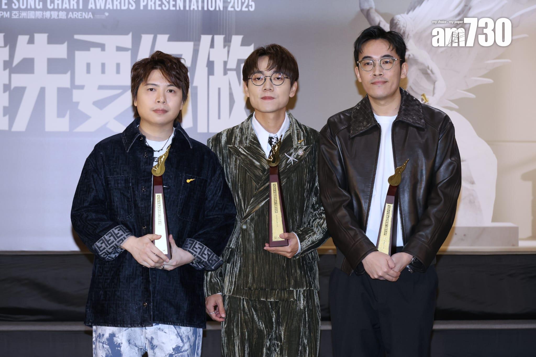 編曲人大獎︰黃兆銘;作曲人大獎︰林家謙;監製大獎 陳巧威。(林俊源攝)