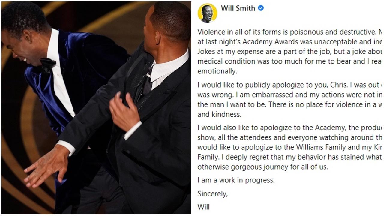 韋史密夫就「世紀一摑」發聲明向基斯洛克道歉，主辦單位譴責事件。(FB)